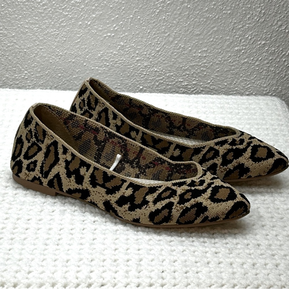 Skechers Cleo Ballet Flats Knit Stretch Animal Leopard Print Women’s Size 5 1/2